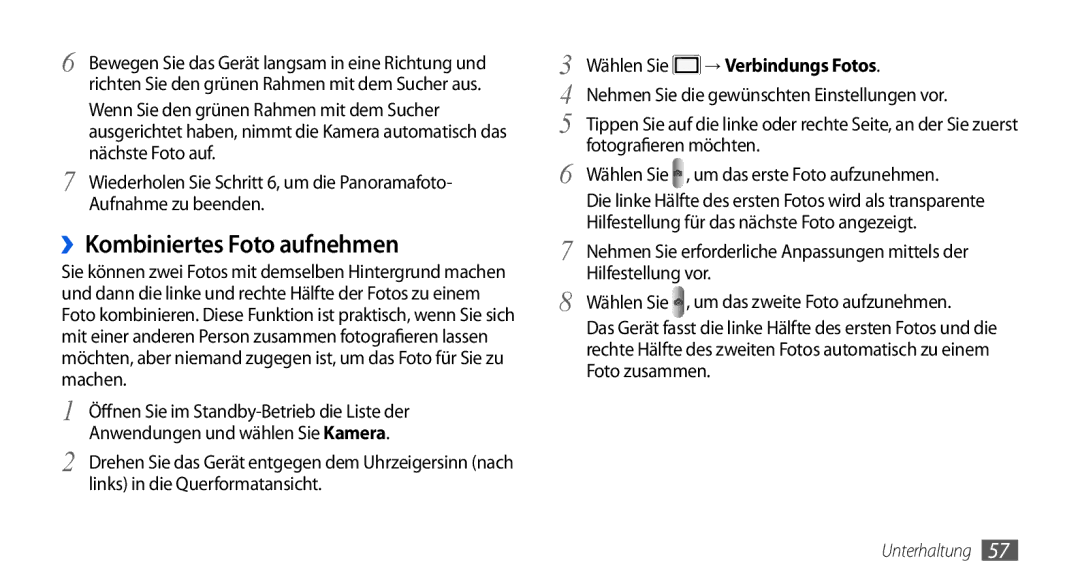 Samsung GT-I5800DKADBT, GT-I5800DKADTM, GT-I5800DKAATO manual ››Kombiniertes Foto aufnehmen, Wählen Sie → Verbindungs Fotos 