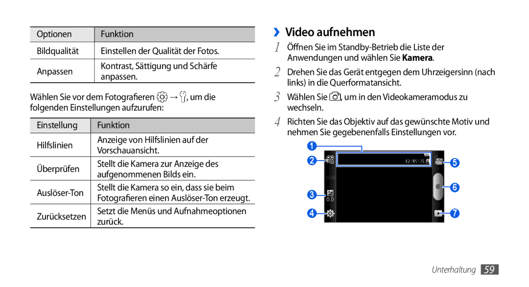 Samsung GT-I5800DKAXEG, GT-I5800DKADTM, GT-I5800DKADBT, GT-I5800DKAATO manual ››Video aufnehmen 