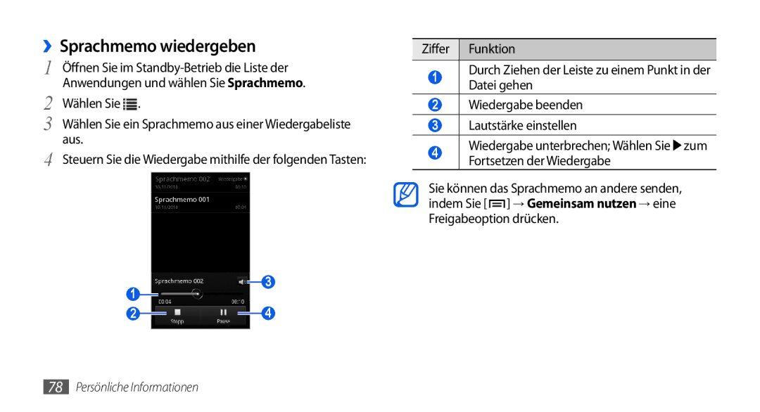 Samsung GT-I5800DKAATO, GT-I5800DKADTM, GT-I5800DKADBT, GT-I5800DKAXEG manual ››Sprachmemo wiedergeben 