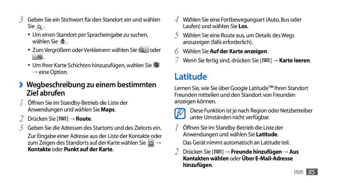 Samsung GT-I5800DKADBT Latitude, Ziel abrufen, ››Wegbeschreibung zu einem bestimmten, Wählen Sie Auf der Karte anzeigen 