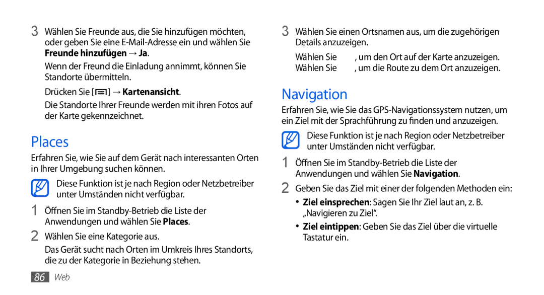 Samsung GT-I5800DKAATO, GT-I5800DKADTM, GT-I5800DKADBT, GT-I5800DKAXEG Places, Navigation, Wählen Sie eine Kategorie aus 