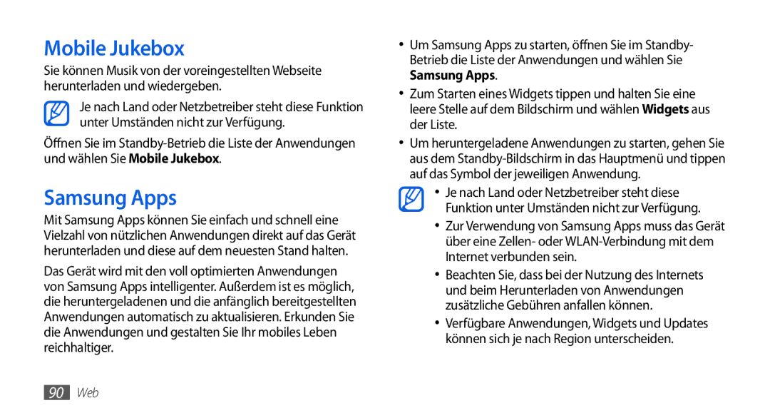 Samsung GT-I5800DKAATO, GT-I5800DKADTM, GT-I5800DKADBT, GT-I5800DKAXEG manual Mobile Jukebox, Samsung Apps 