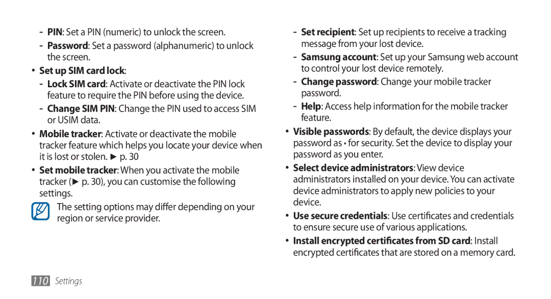 Samsung GT-I5800DKAATO, GT-I5800DKADTM manual Set up SIM card lock, Change password Change your mobile tracker password 