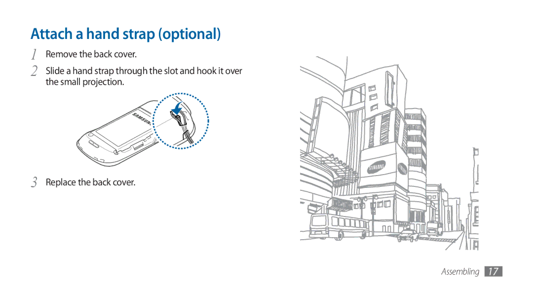 Samsung GT-I5800DKADBT, GT-I5800DKADTM, GT-I5800DKAATO, GT-I5800DKAXEG manual Attach a hand strap optional, Small projection 