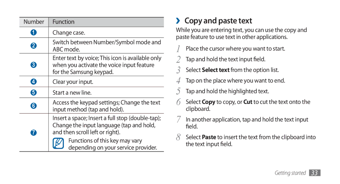 Samsung GT-I5800DKADBT, GT-I5800DKADTM, GT-I5800DKAATO, GT-I5800DKAXEG manual ›› Copy and paste text 