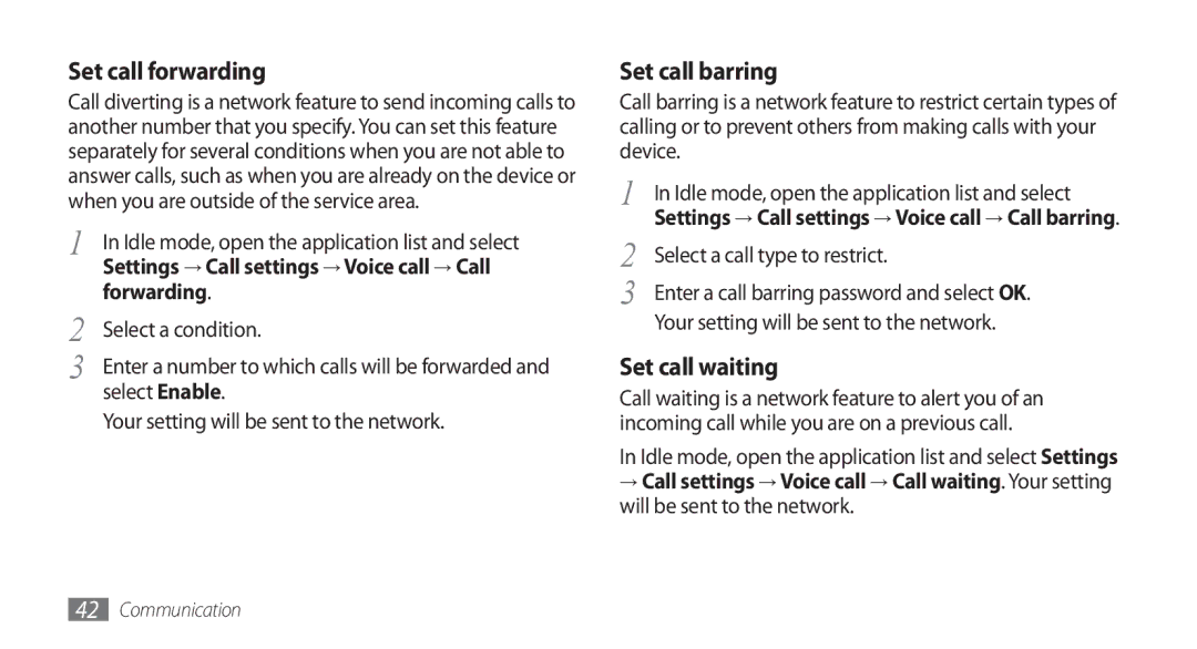 Samsung GT-I5800DKAATO manual Forwarding, Select a condition, Select Enable, Your setting will be sent to the network 