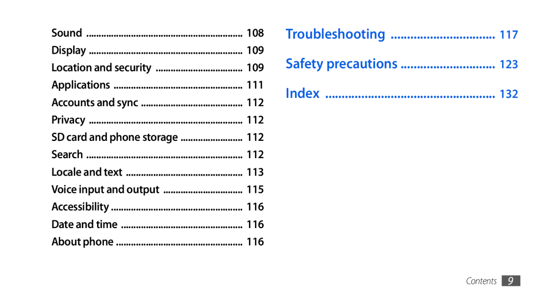 Samsung GT-I5800DKADBT, GT-I5800DKADTM, GT-I5800DKAATO, GT-I5800DKAXEG manual Troubleshooting, Safety precautions, Index 