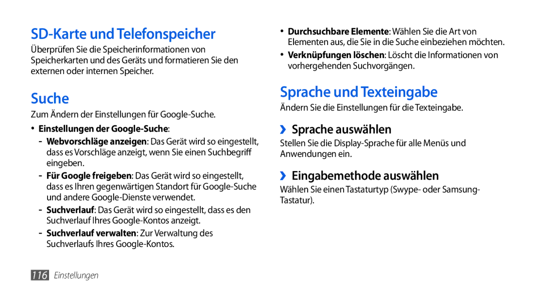 Samsung GT-I5800DKADTM, GT-I5800DKADBT manual SD-Karte und Telefonspeicher, Sprache und Texteingabe, ››Sprache auswählen 