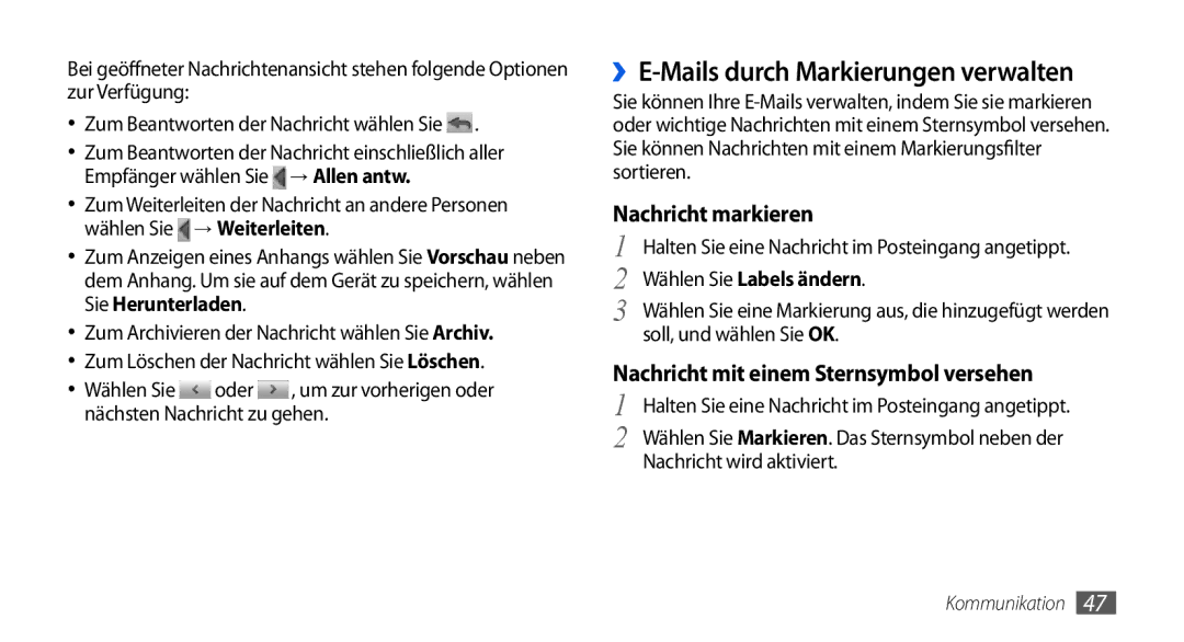 Samsung GT-I5800DKAXEG, GT-I5800DKADTM, GT-I5800DKADBT ››E-Mails durch Markierungen verwalten, Wählen Sie Labels ändern 