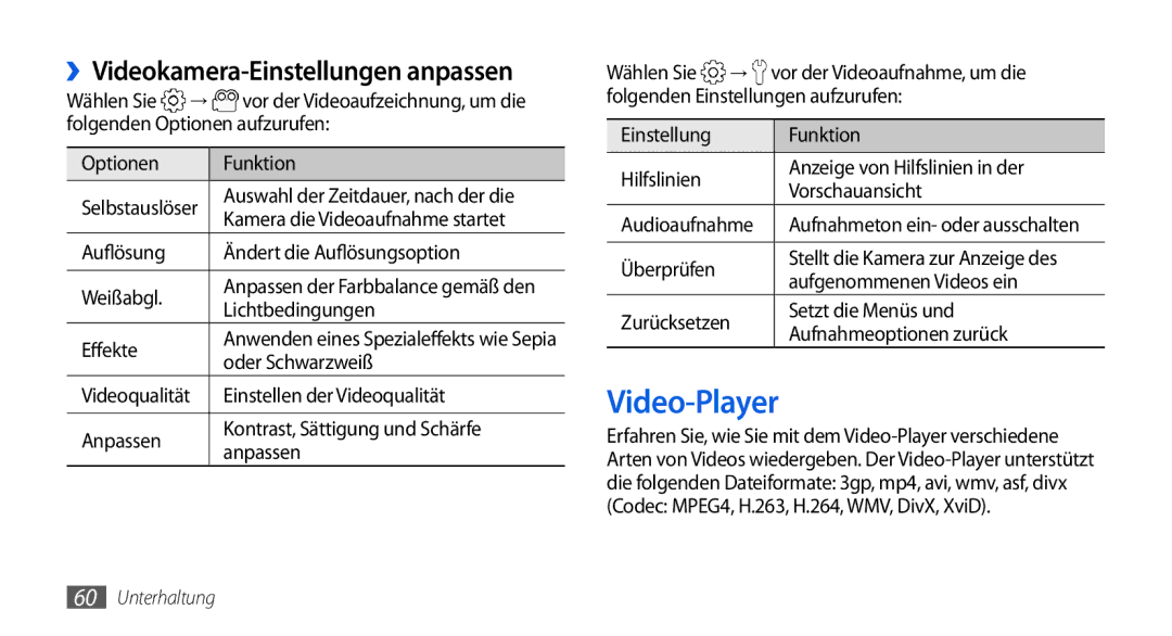 Samsung GT-I5800DKADTM, GT-I5800DKADBT, GT-I5800DKAATO, GT-I5800DKAXEG Video-Player, ››Videokamera-Einstellungen anpassen 