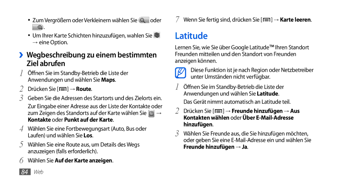 Samsung GT-I5800DKADTM, GT-I5800DKADBT, GT-I5800DKAATO manual Latitude, Ziel abrufen, ››Wegbeschreibung zu einem bestimmten 