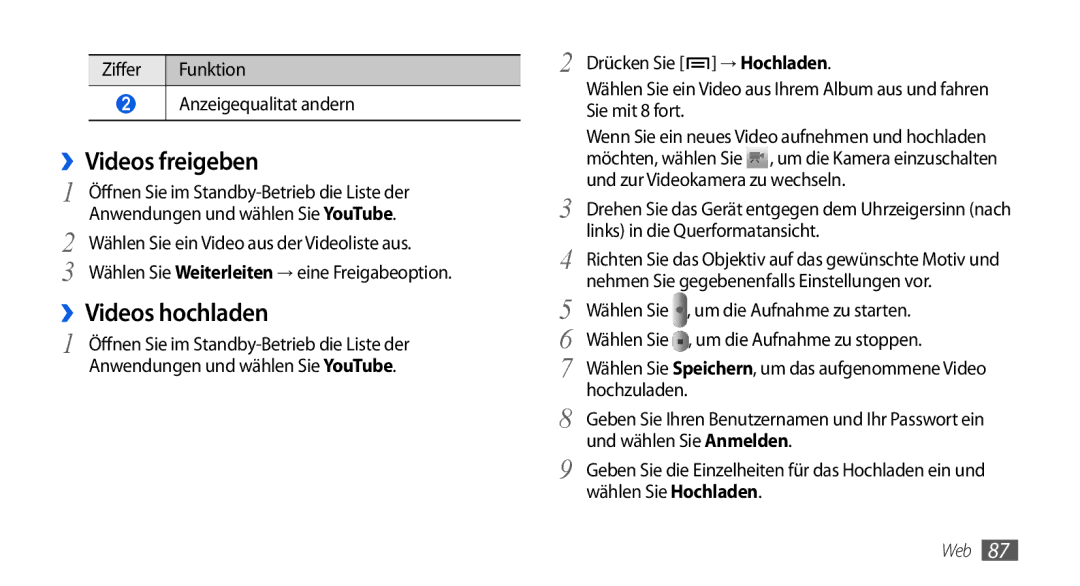 Samsung GT-I5800DKAXEG, GT-I5800DKADTM, GT-I5800DKADBT, GT-I5800DKAATO manual ››Videos freigeben, ››Videos hochladen 