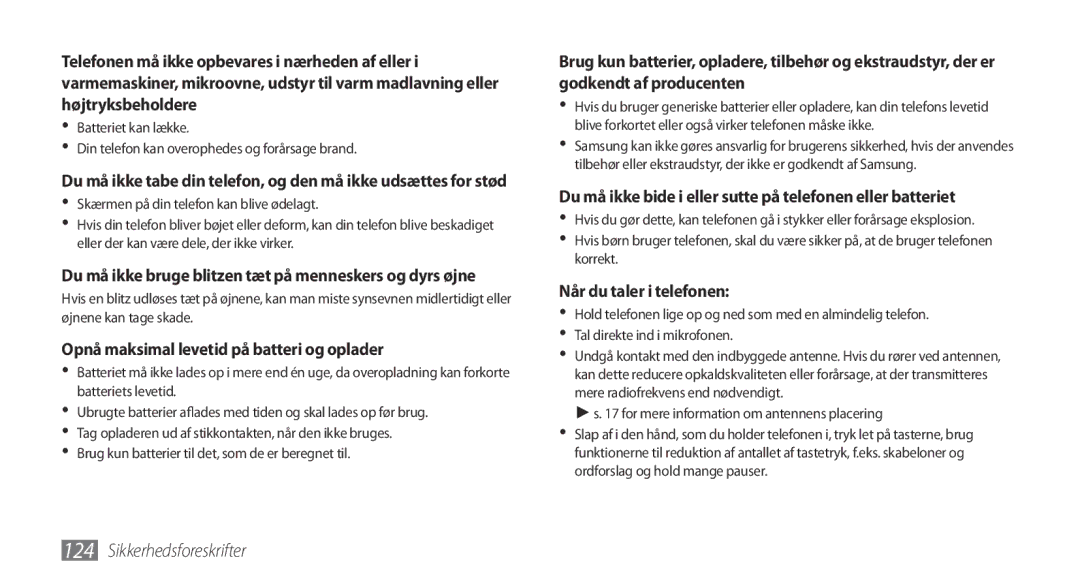 Samsung GT-I5800CWANEE, GT-I5800DKANEE, GT-I5800DKAXEE manual Opnå maksimal levetid på batteri og oplader 