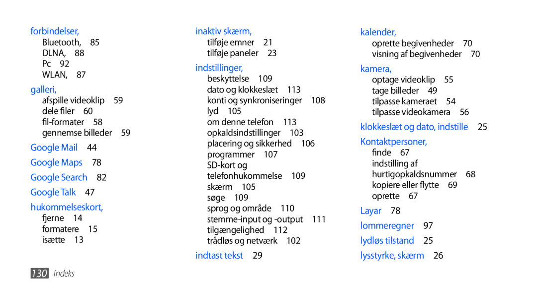 Samsung GT-I5800CWANEE, GT-I5800DKANEE, GT-I5800DKAXEE manual 103, SD-kort og, 109 