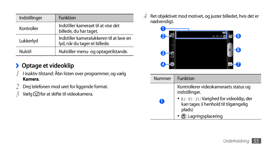 Samsung GT-I5800CWANEE, GT-I5800DKANEE, GT-I5800DKAXEE manual ››Optage et videoklip 