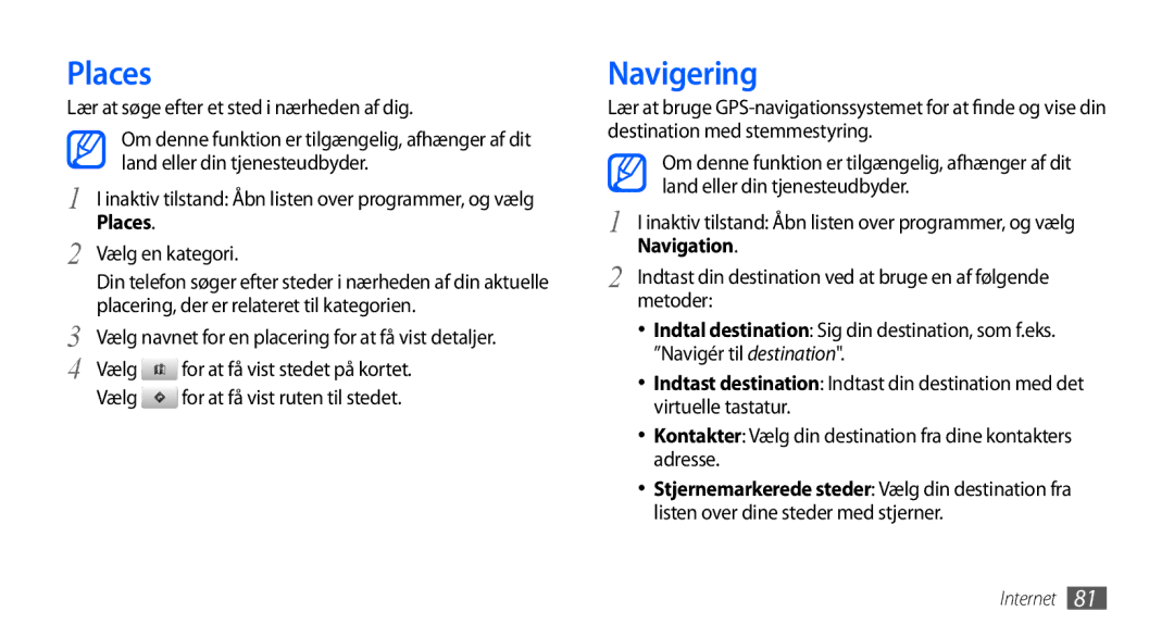 Samsung GT-I5800DKANEE, GT-I5800CWANEE, GT-I5800DKAXEE manual Places, Navigering 