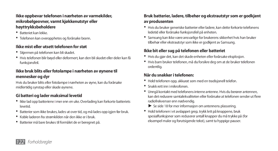 Samsung GT-I5800DKAXEE, GT-I5800DKANEE, GT-I5800CWANEE manual Ikke mist eller utsett telefonen for støt 