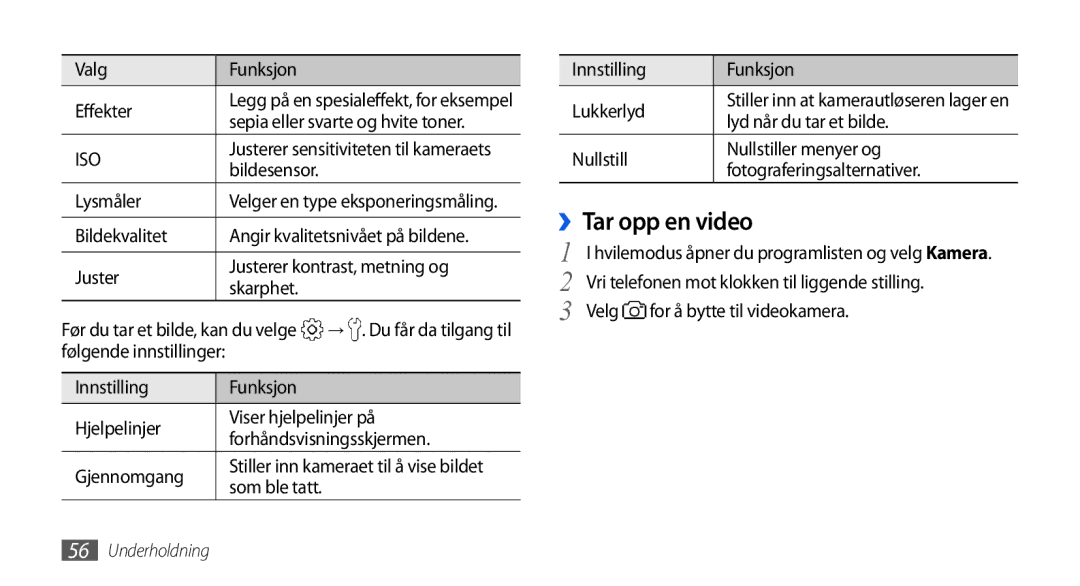 Samsung GT-I5800DKAXEE, GT-I5800DKANEE, GT-I5800CWANEE manual ››Tar opp en video 