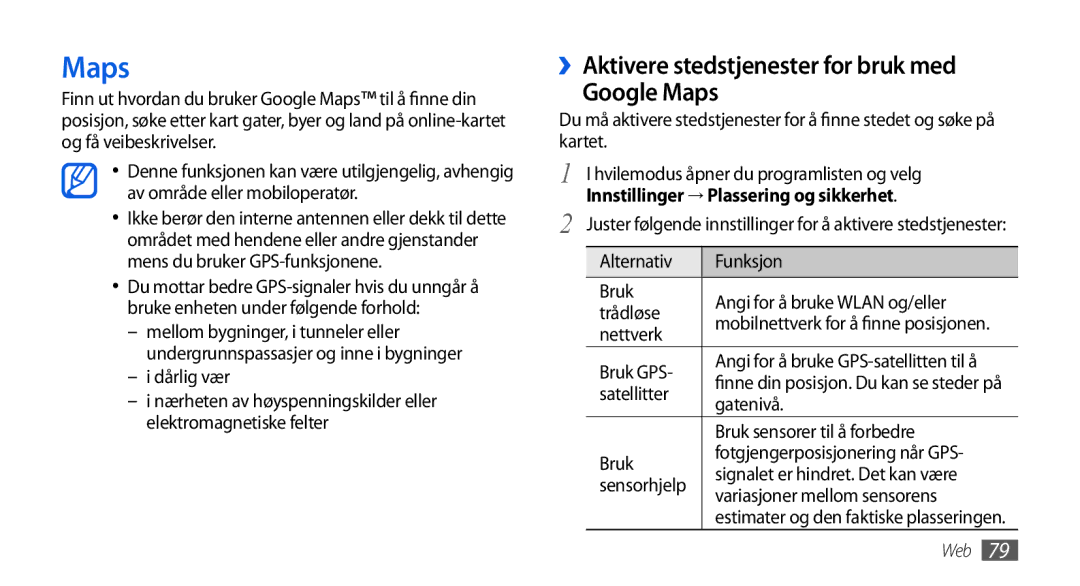 Samsung GT-I5800CWANEE, GT-I5800DKANEE, GT-I5800DKAXEE manual ››Aktivere stedstjenester for bruk med Google Maps 