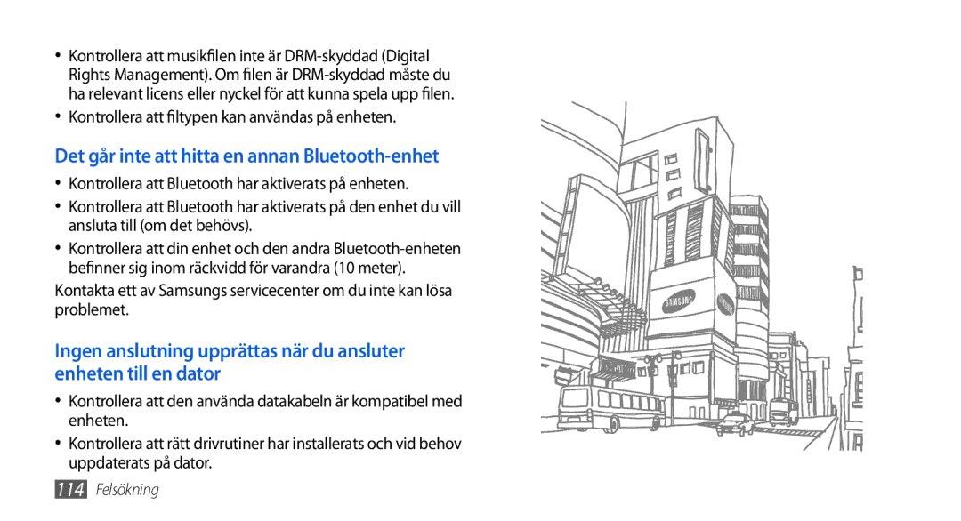 Samsung GT-I5800DKANEE Det går inte att hitta en annan Bluetooth-enhet, Kontrollera att filtypen kan användas på enheten 