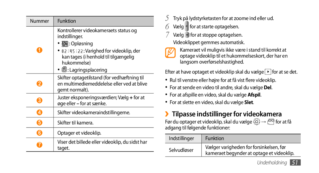 Samsung GT-I5800DKANEE, GT-I5800CWANEE, GT-I5800DKAXEE manual ››Tilpasse indstillinger for videokamera, For at få 