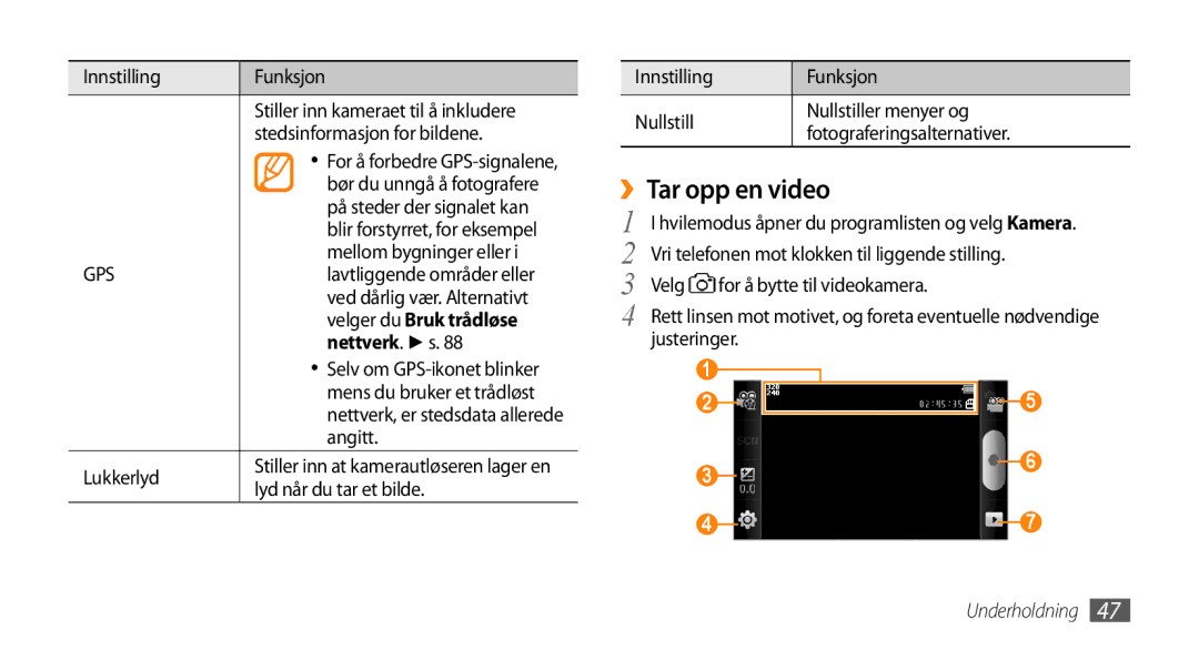 Samsung GT-I5800DKAXEE, GT-I5800DKANEE, GT-I5800CWANEE manual ››Tar opp en video, Velger du Bruk trådløse 