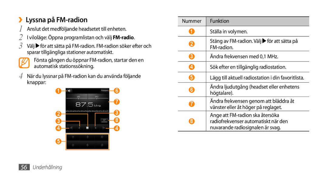 Samsung GT-I5800DKAXEE ››Lyssna på FM-radion, Anslut det medföljande headsetet till enheten, Automatisk stationssökning 