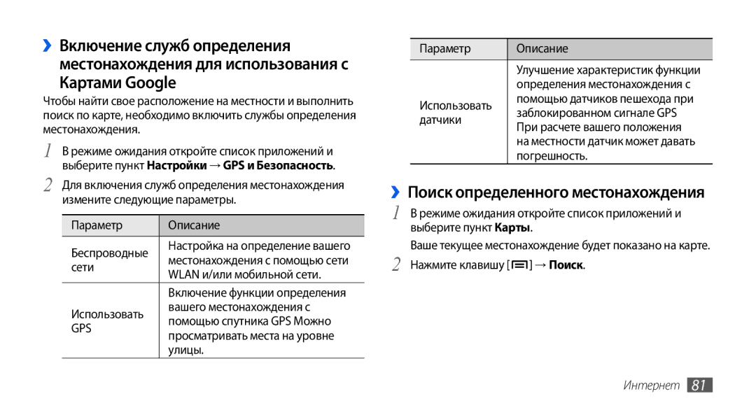 Samsung GT-I5800CWASEB, GT-I5800DKASEB, GT-I5800DKASER, GT-I5800CWASER manual ››Поиск определенного местонахождения 