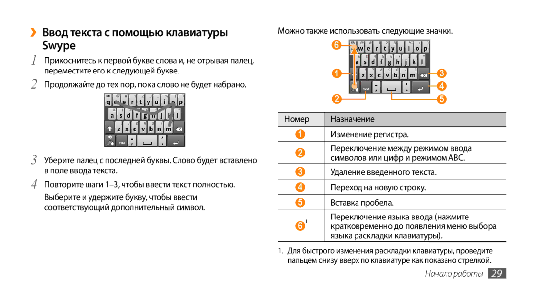 Samsung GT-I5800CWASEB ››Ввод текста с помощью клавиатуры Swype, Переместите его к следующей букве, Поле ввода текста 