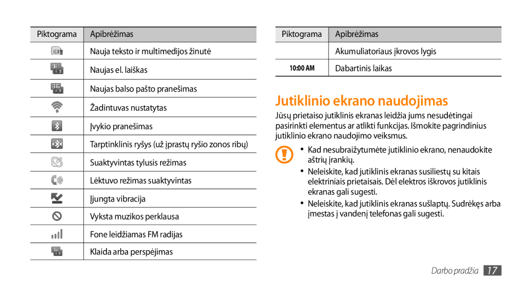 Samsung GT-I5800CWASEB manual Jutiklinio ekrano naudojimas, Nauja teksto ir multimedijos žinutė, Dabartinis laikas 