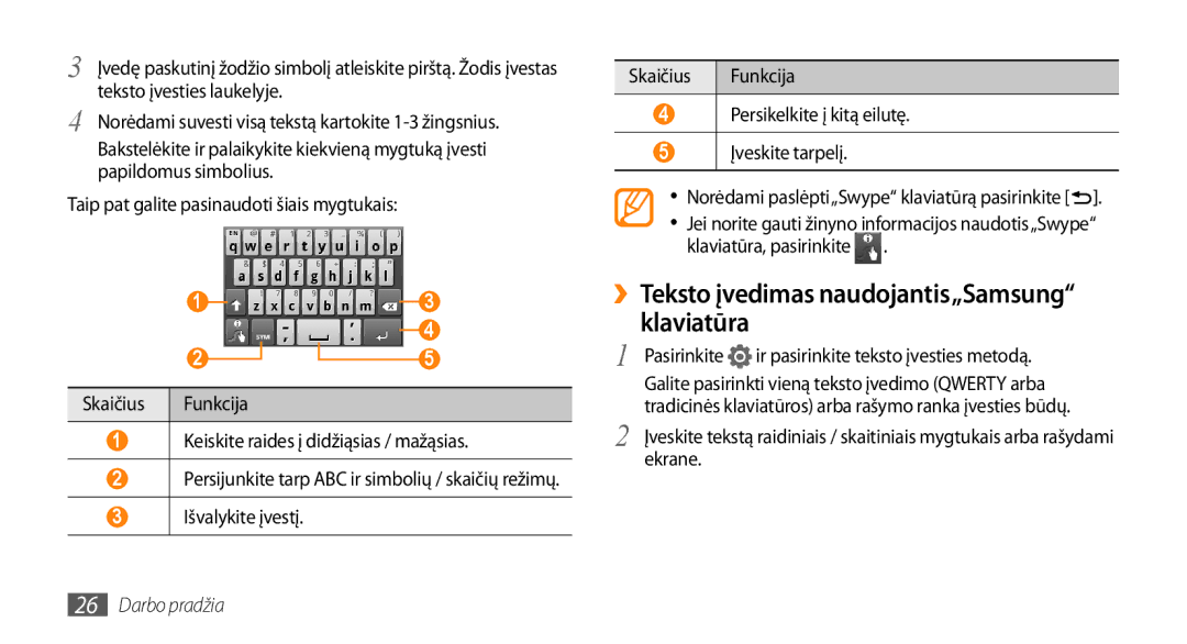 Samsung GT-I5800DKASEB, GT-I5800CWASEB manual ››Teksto įvedimas naudojantis„Samsung klaviatūra, Pasirinkite 