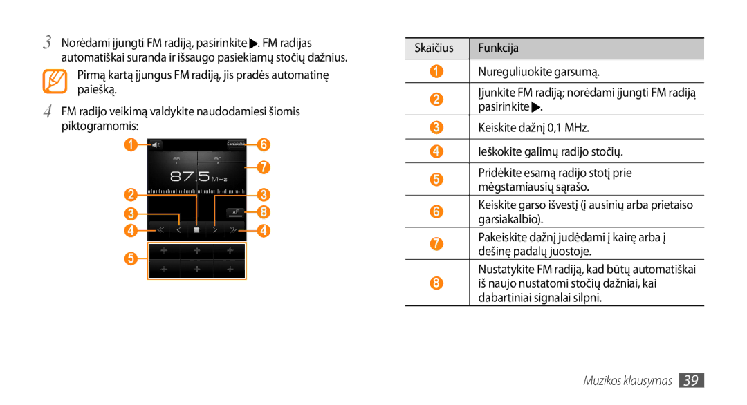 Samsung GT-I5800CWASEB, GT-I5800DKASEB manual Pridėkite esamą radijo stotį prie mėgstamiausių sąrašo 