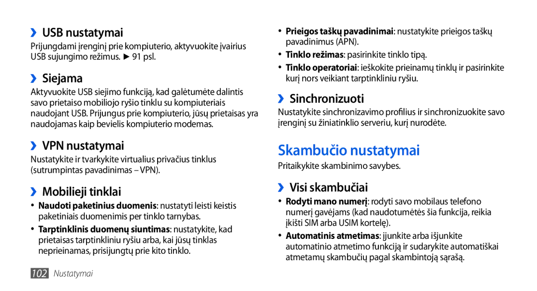 Samsung GT-I5800DKASEB, GT-I5800CWASEB manual Skambučio nustatymai 