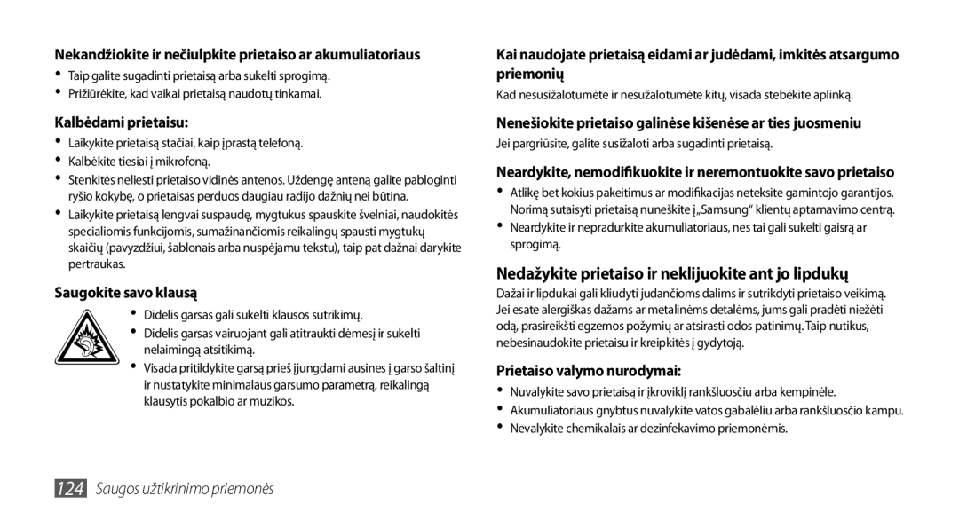 Samsung GT-I5800DKASEB, GT-I5800CWASEB manual Nedažykite prietaiso ir neklijuokite ant jo lipdukų 