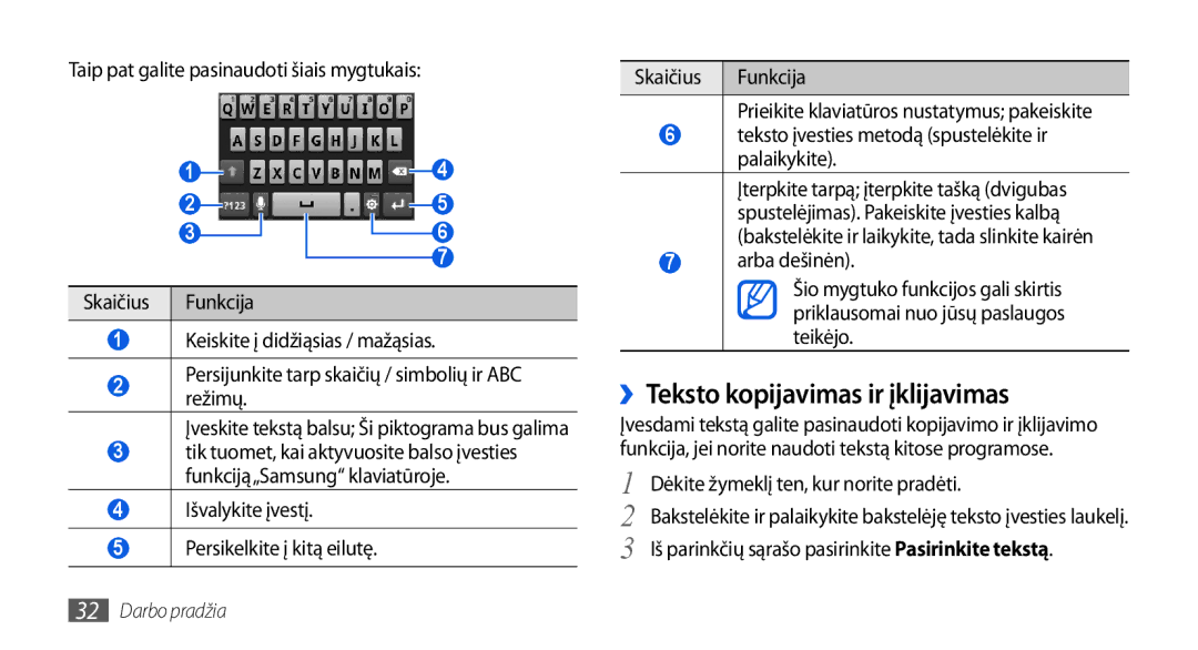 Samsung GT-I5800DKASEB, GT-I5800CWASEB ››Teksto kopijavimas ir įklijavimas, Taip pat galite pasinaudoti šiais mygtukais 