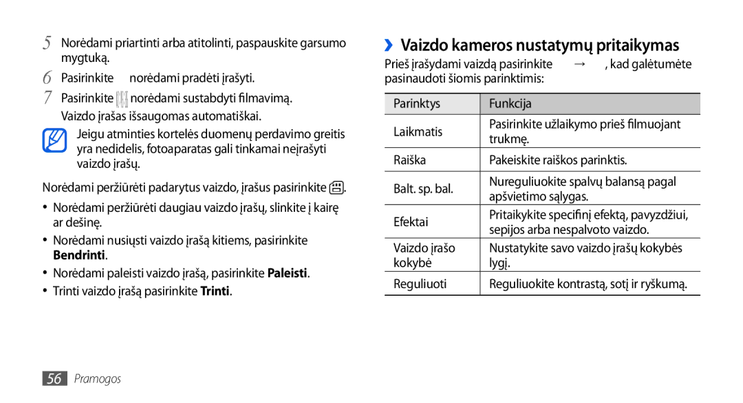 Samsung GT-I5800DKASEB, GT-I5800CWASEB manual ››Vaizdo kameros nustatymų pritaikymas, Bendrinti 