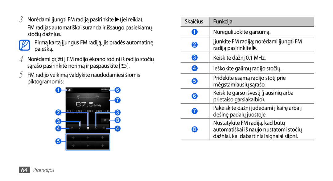 Samsung GT-I5800DKASEB, GT-I5800CWASEB manual Nustatykite FM radiją, kad būtų 