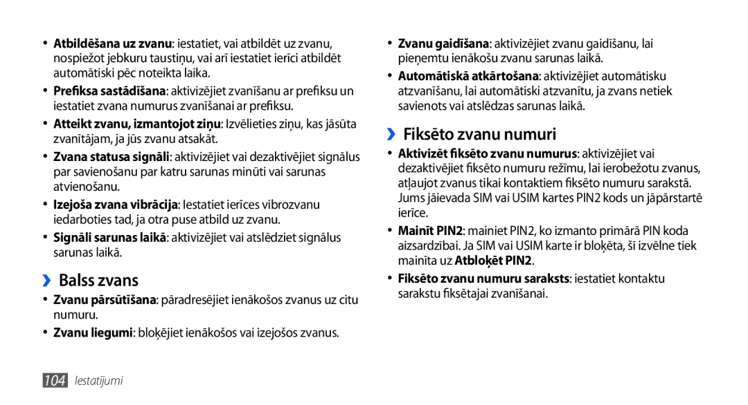 Samsung GT-I5800DKASEB, GT-I5800CWASEB manual ››Balss zvans, ››Fiksēto zvanu numuri 