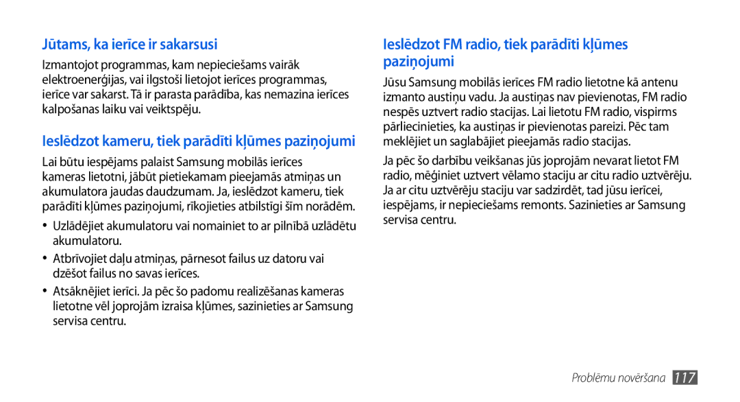 Samsung GT-I5800CWASEB, GT-I5800DKASEB manual Jūtams, ka ierīce ir sakarsusi 