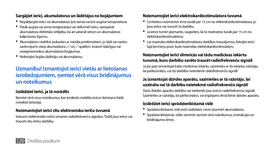 Samsung GT-I5800DKASEB, GT-I5800CWASEB manual Izslēdziet ierīci, ja tā norādīts 