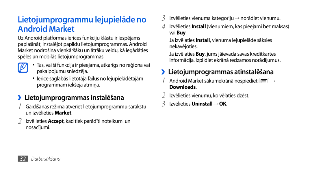 Samsung GT-I5800DKASEB manual Lietojumprogrammu lejupielāde no Android Market, ››Lietojumprogrammas instalēšana, Downloads 