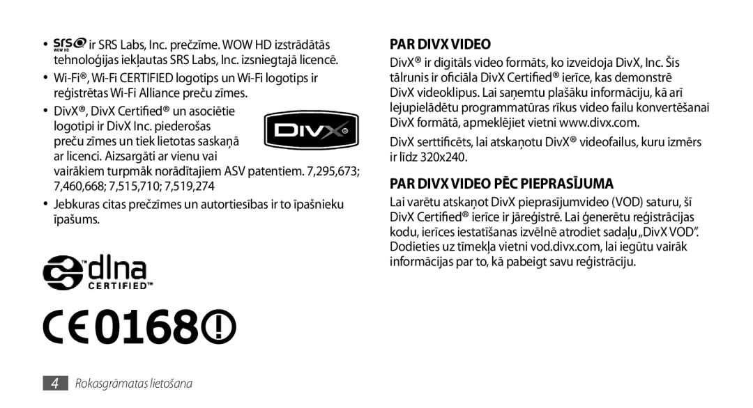 Samsung GT-I5800DKASEB, GT-I5800CWASEB manual PAR Divx Video 