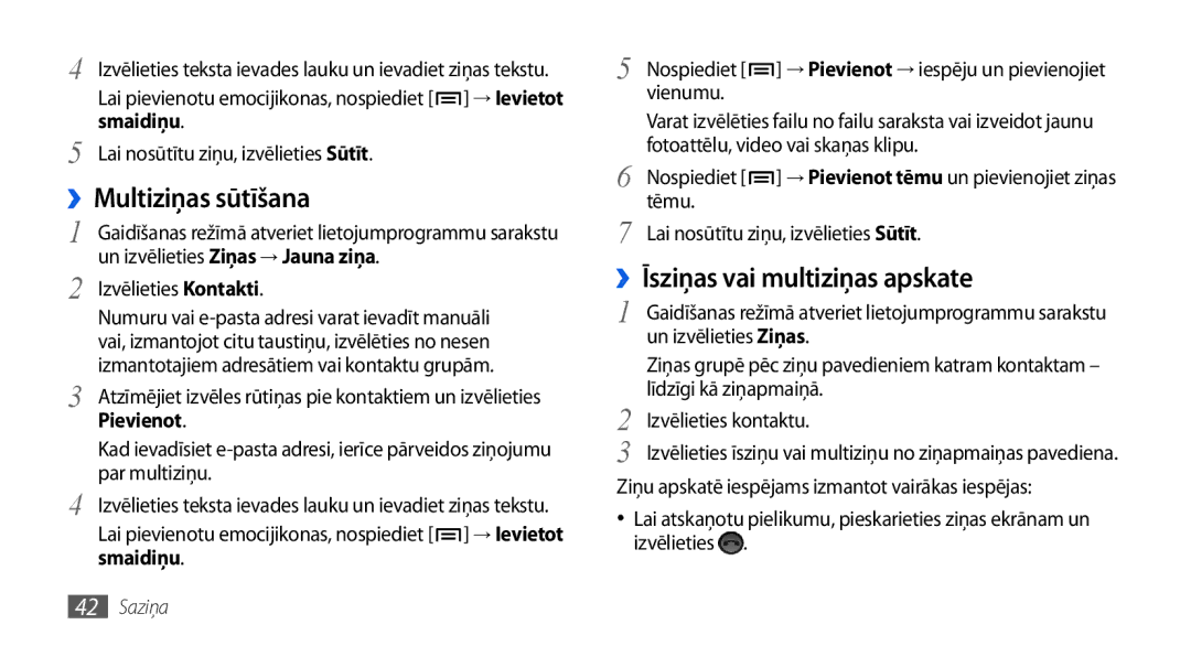 Samsung GT-I5800DKASEB, GT-I5800CWASEB manual ››Īsziņas vai multiziņas apskate, Vienumu 