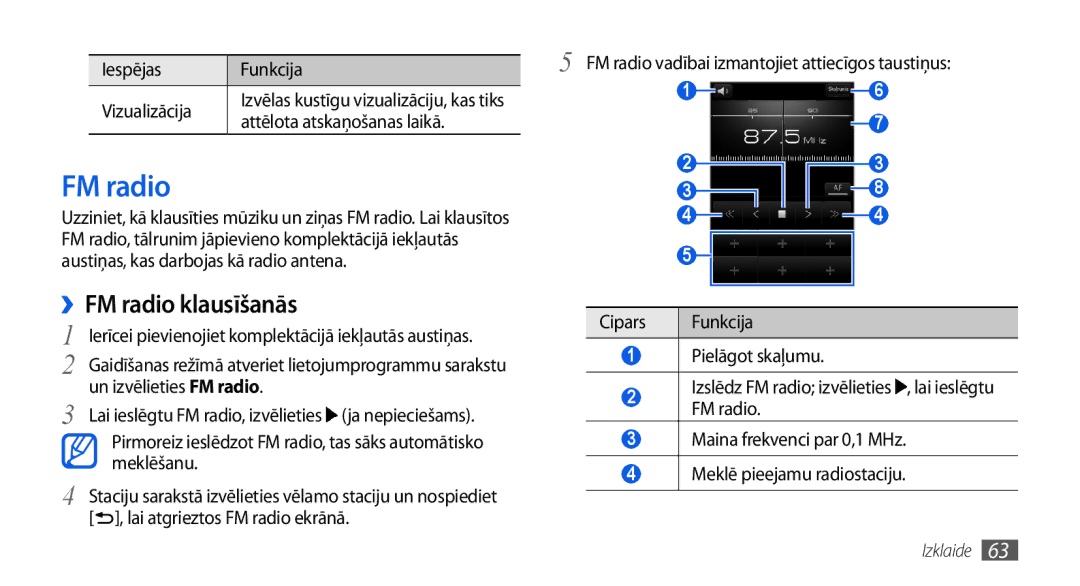 Samsung GT-I5800CWASEB, GT-I5800DKASEB manual ››FM radio klausīšanās 