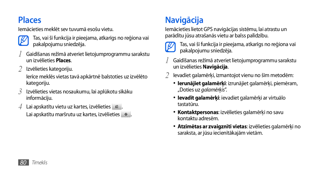 Samsung GT-I5800DKASEB, GT-I5800CWASEB manual Navigācija 