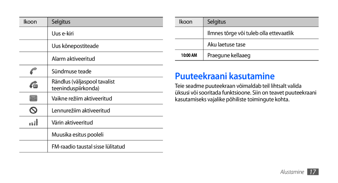 Samsung GT-I5800CWASEB, GT-I5800DKASEB manual Puuteekraani kasutamine, Praegune kellaaeg 