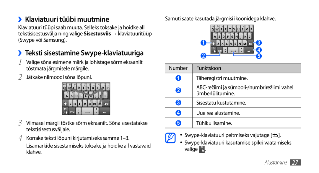 Samsung GT-I5800CWASEB ››Klaviatuuri tüübi muutmine, ››Teksti sisestamine Swype-klaviatuuriga, Tõstmata järgmisele märgile 