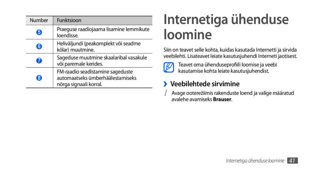 Samsung GT-I5800CWASEB, GT-I5800DKASEB manual Internetiga ühenduse loomine, ››Veebilehtede sirvimine 