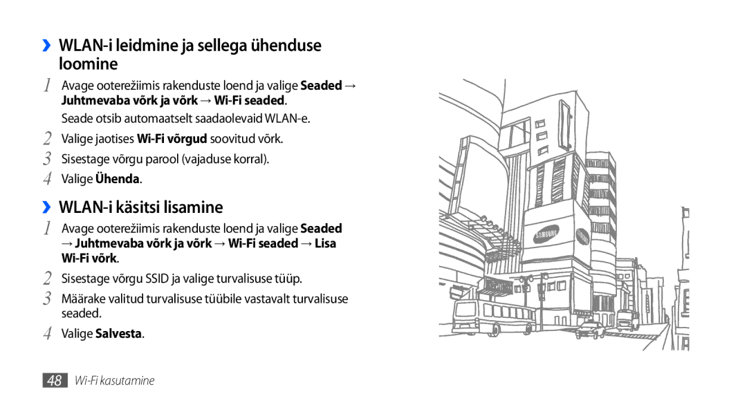 Samsung GT-I5800DKASEB, GT-I5800CWASEB manual ››WLAN-i leidmine ja sellega ühenduse loomine, ››WLAN-i käsitsi lisamine 