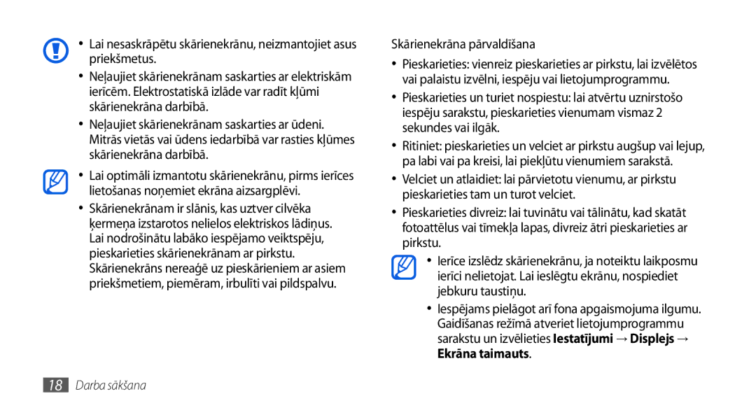 Samsung GT-I5800DKASEB, GT-I5800CWASEB manual Skārienekrāna pārvaldīšana 